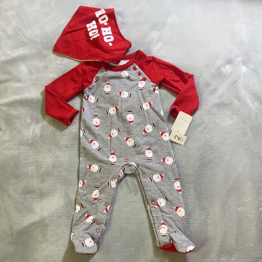 Infant Santa Sleep-n-Play w/ Ho Ho Ho Bib NEW SET Unisex
